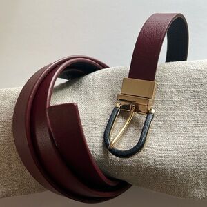 Talbots Leather Mahogany Belt. Contrast black buckle. 55.5” (2X or 3X)